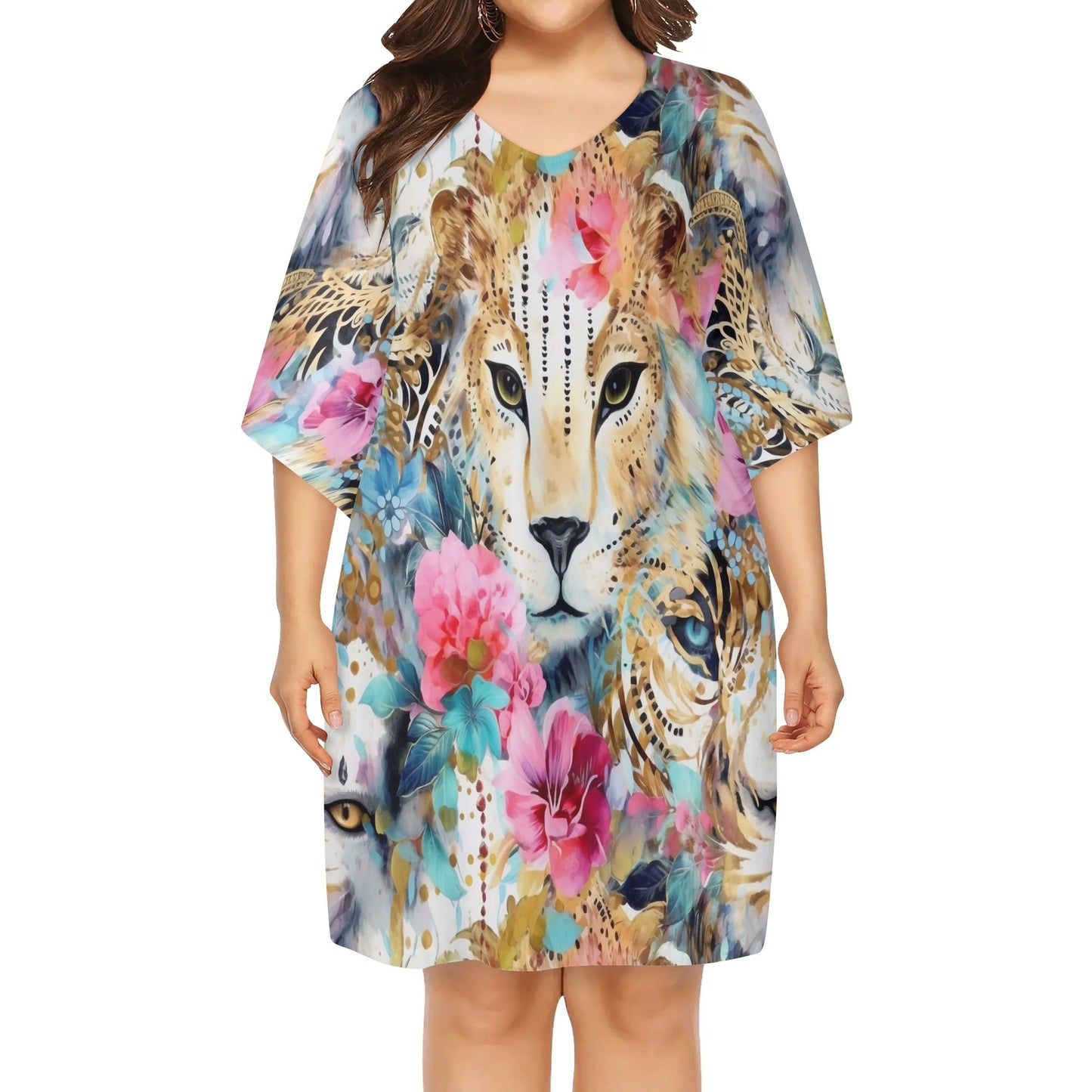 Various Patterns - Womens V-Neck Plus Size Loose Muumuu House Dress