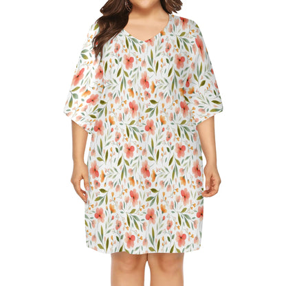 Various Patterns - Womens V-Neck Plus Size Loose Muumuu House Dress