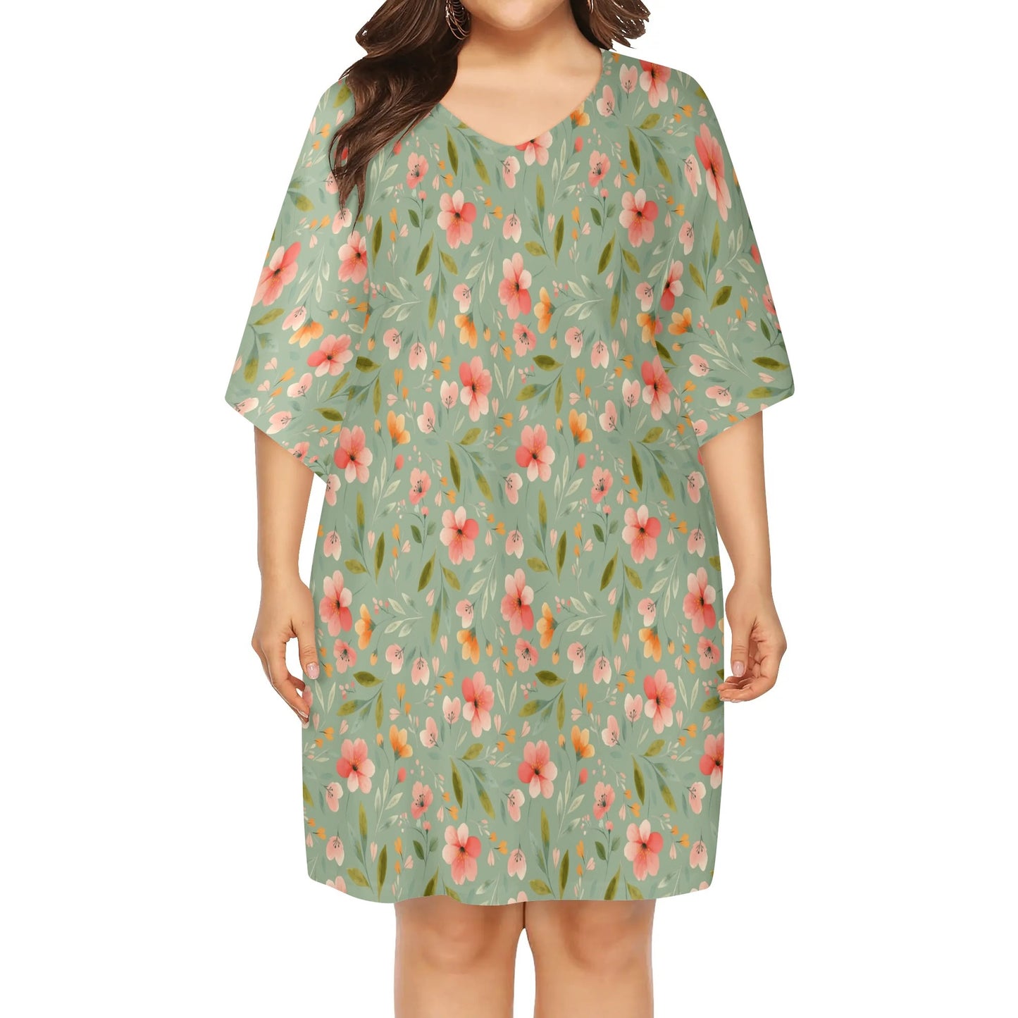 Various Patterns - Womens V-Neck Plus Size Loose Muumuu House Dress