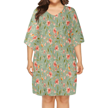 Various Patterns - Womens V-Neck Plus Size Loose Muumuu House Dress