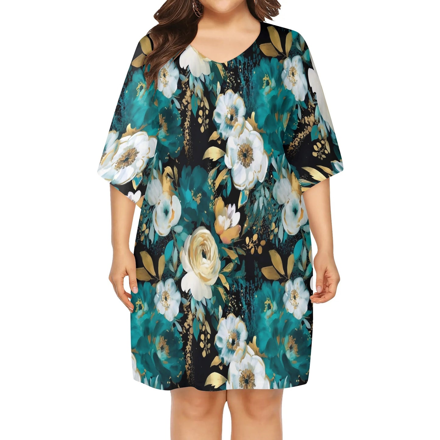 Various Patterns - Womens V-Neck Plus Size Loose Muumuu House Dress