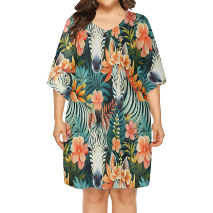 Various Patterns - Womens V-Neck Plus Size Loose Muumuu House Dress