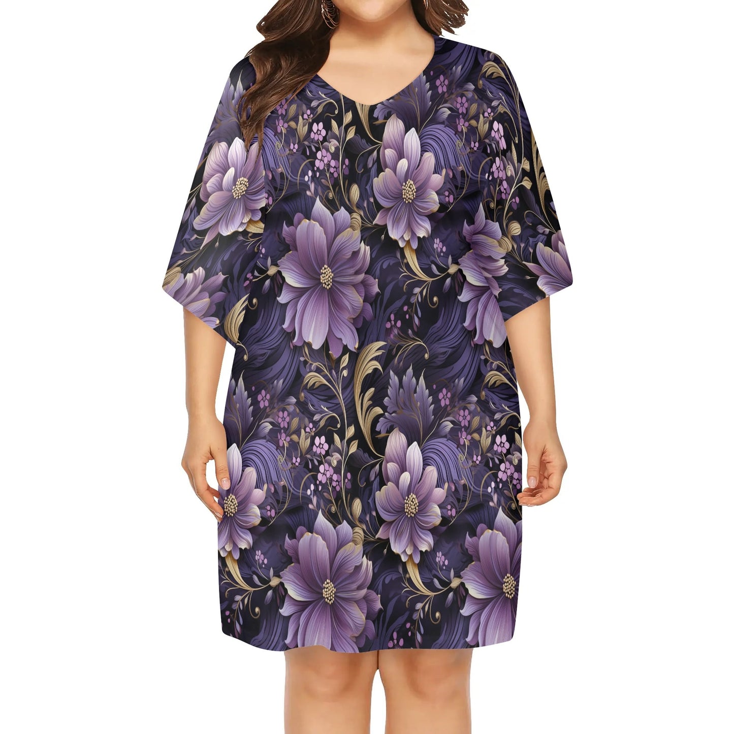 Various Patterns - Womens V-Neck Plus Size Loose Muumuu House Dress