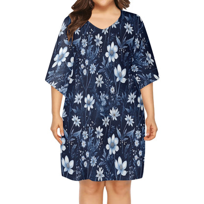 Various Patterns - Womens V-Neck Plus Size Loose Muumuu House Dress