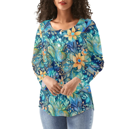 Lovely Prints - Reg & Plus Sizes - Womens Long Sleeve Loose Flare Blouse