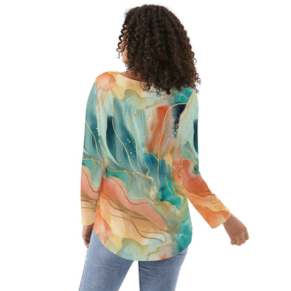 Lovely Prints - Reg & Plus Sizes - Womens Long Sleeve Loose Flare Blouse