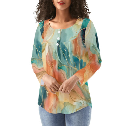 Lovely Prints - Reg & Plus Sizes - Womens Long Sleeve Loose Flare Blouse