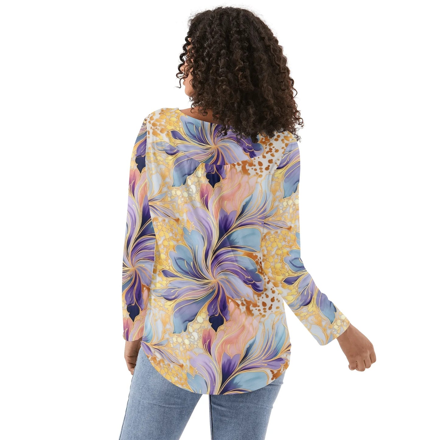 Lovely Prints - Reg & Plus Sizes - Womens Long Sleeve Loose Flare Blouse