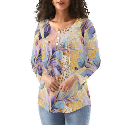 Lovely Prints - Reg & Plus Sizes - Womens Long Sleeve Loose Flare Blouse