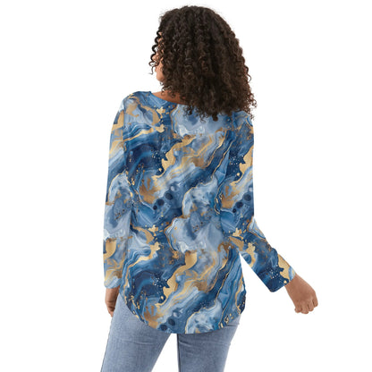 Lovely Prints - Reg & Plus Sizes - Womens Long Sleeve Loose Flare Blouse