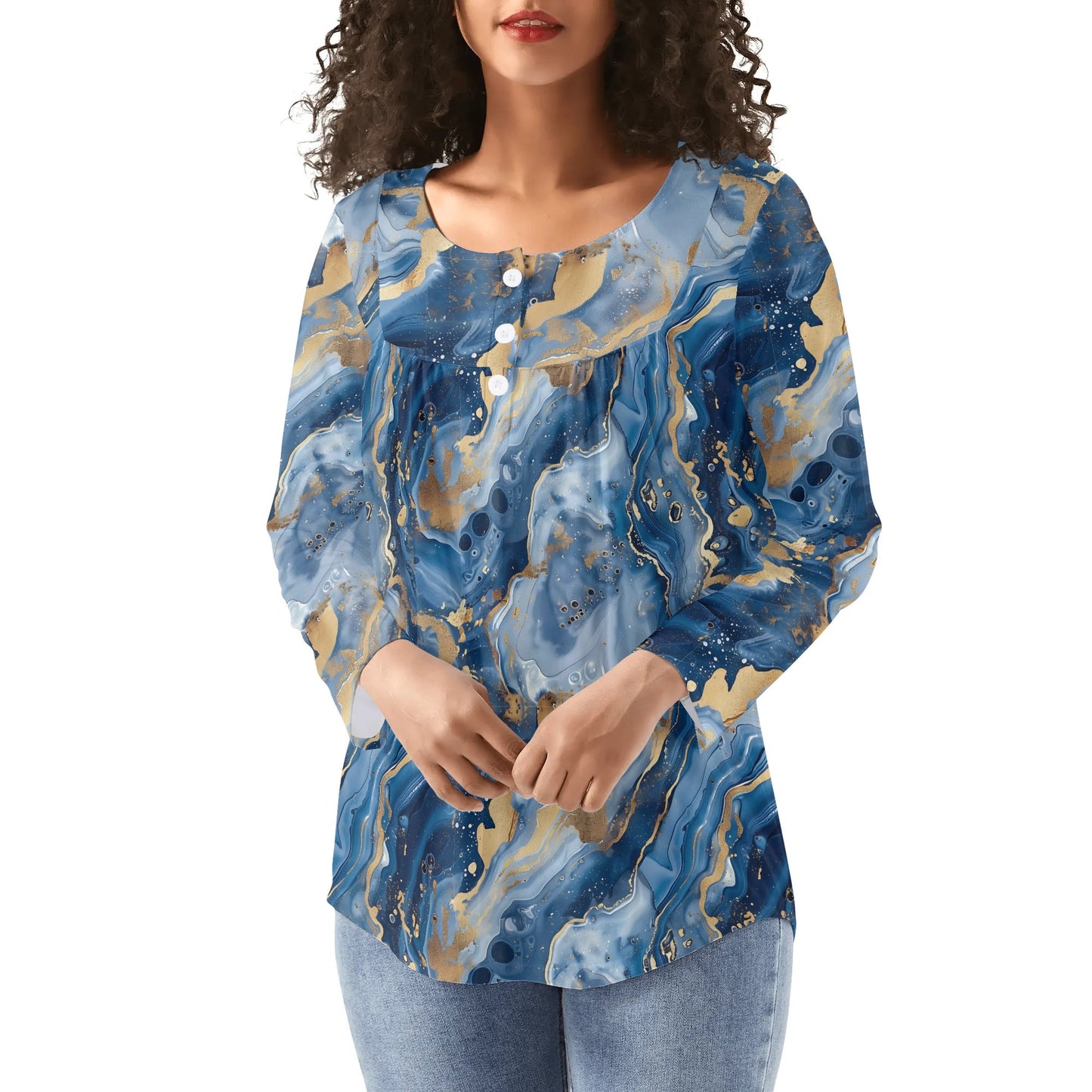 Lovely Prints - Reg & Plus Sizes - Womens Long Sleeve Loose Flare Blouse