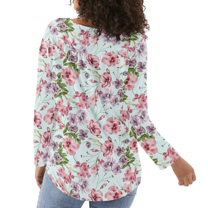 Women's Floral Long Sleeve Scoop Neck - Reg & Plus Sized Flare Blouses