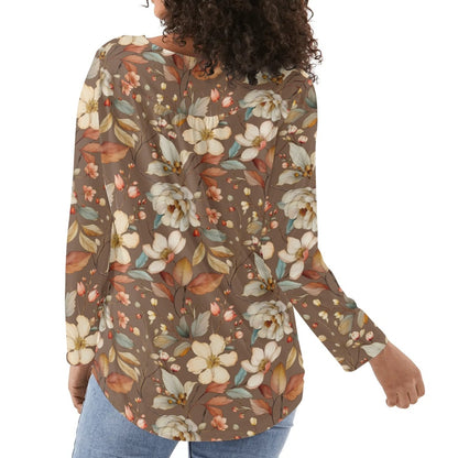 Women's Floral Long Sleeve Scoop Neck - Reg & Plus Sized Flare Blouses