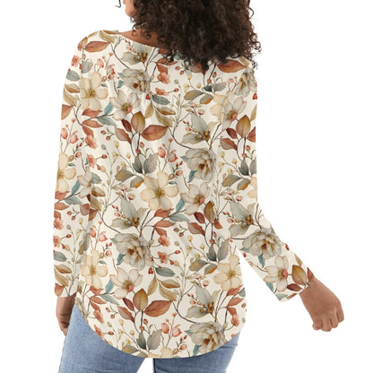 Women's Floral Long Sleeve Scoop Neck - Reg & Plus Sized Flare Blouses