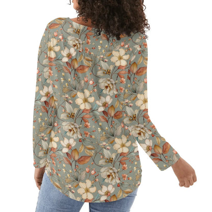 Women's Floral Long Sleeve Scoop Neck - Reg & Plus Sized Flare Blouses