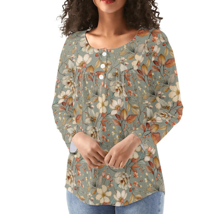 Women's Floral Long Sleeve Scoop Neck - Reg & Plus Sized Flare Blouses