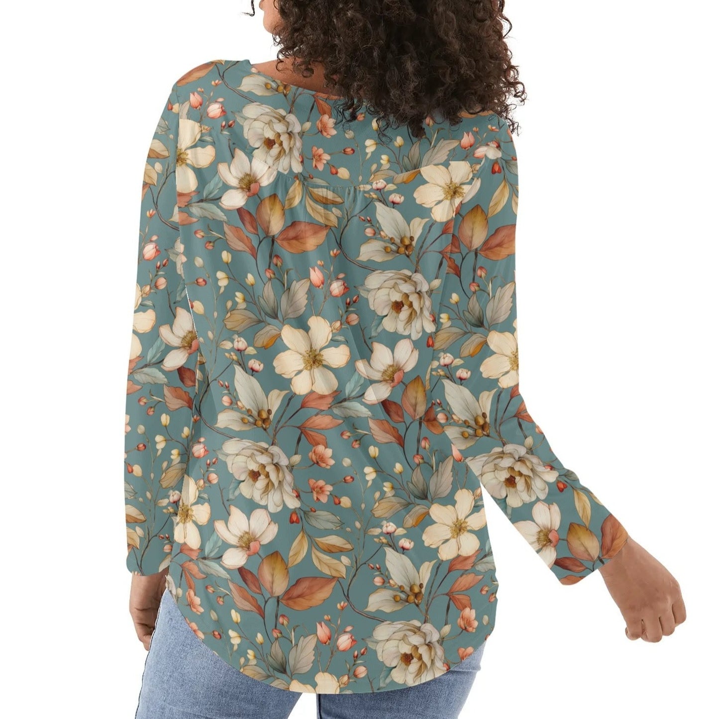 Women's Floral Long Sleeve Scoop Neck - Reg & Plus Sized Flare Blouses