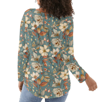 Women's Floral Long Sleeve Scoop Neck - Reg & Plus Sized Flare Blouses