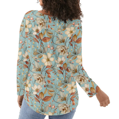 Women's Floral Long Sleeve Scoop Neck - Reg & Plus Sized Flare Blouses