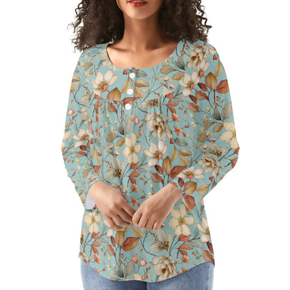 Women's Floral Long Sleeve Scoop Neck - Reg & Plus Sized Flare Blouses