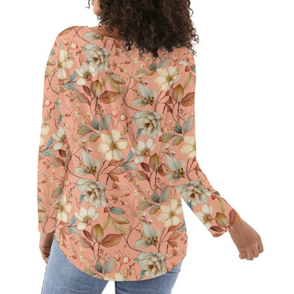 Women's Floral Long Sleeve Scoop Neck - Reg & Plus Sized Flare Blouses