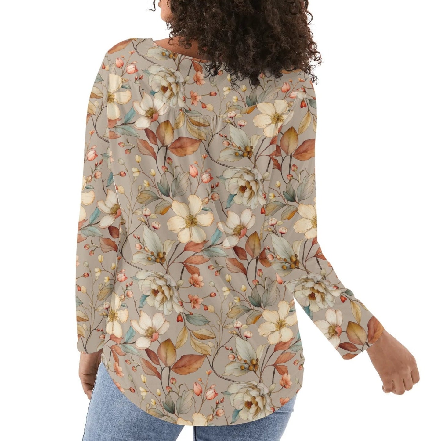 Women's Floral Long Sleeve Scoop Neck - Reg & Plus Sized Flare Blouses