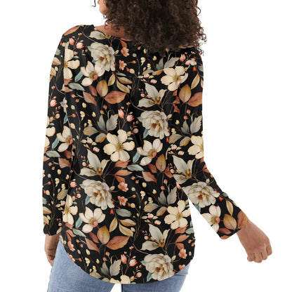 Women's Floral Long Sleeve Scoop Neck - Reg & Plus Sized Flare Blouses