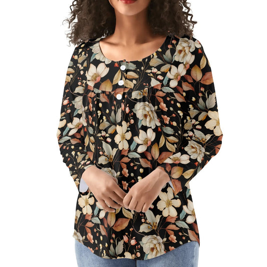 Women's Floral Long Sleeve Scoop Neck - Reg & Plus Sized Flare Blouses