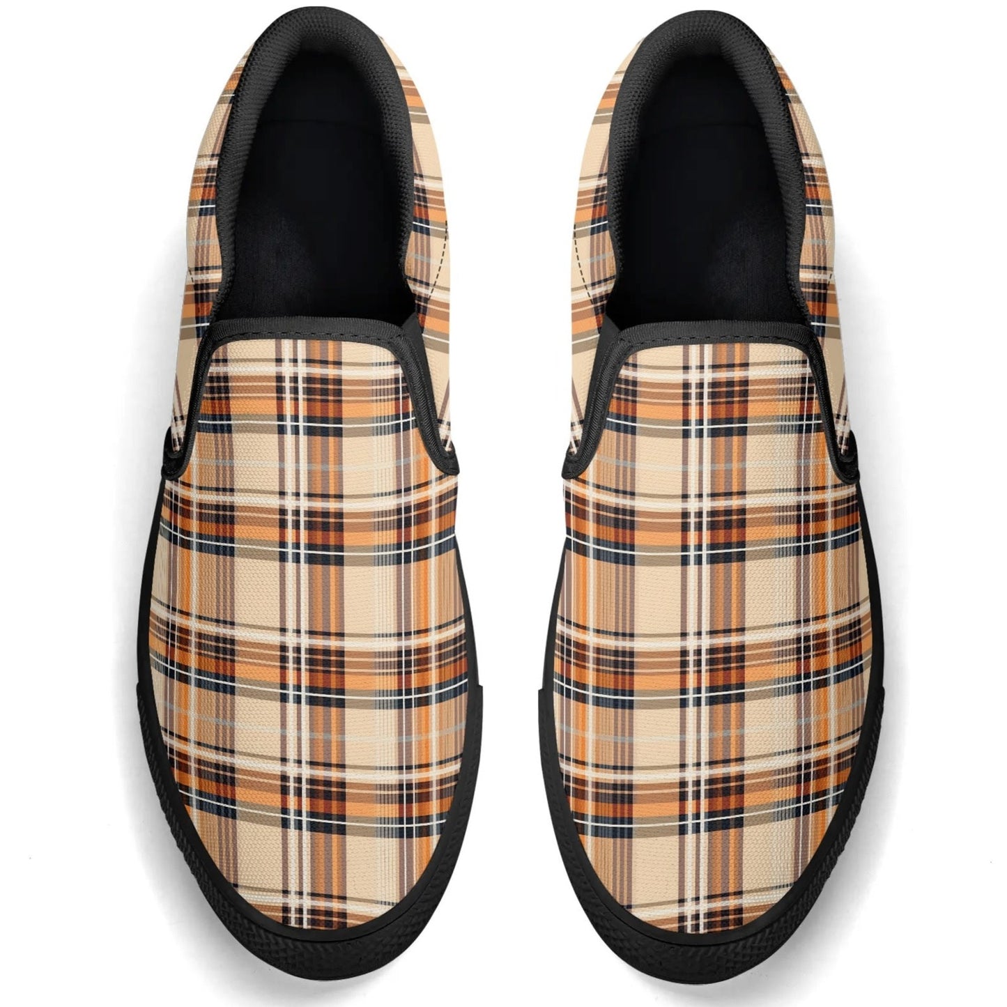 Men's Brown Tan Plaid Rubber Soled Loafers