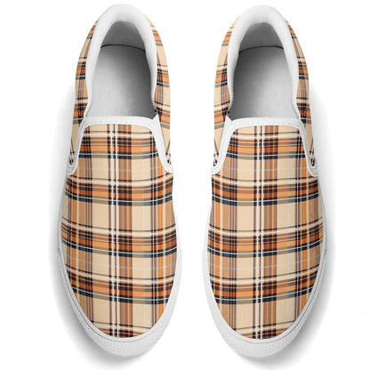 Men's Brown Tan Plaid Rubber Soled Loafers