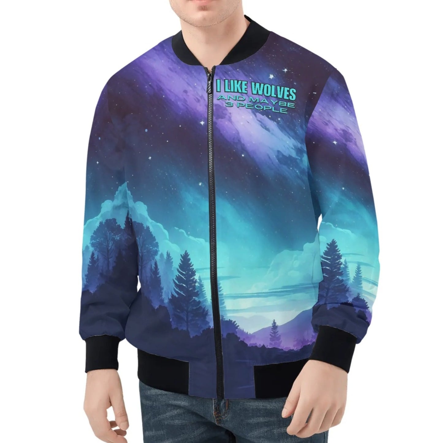 I Like Wolves and Maybe 3 People - Mens Bomber Jacket