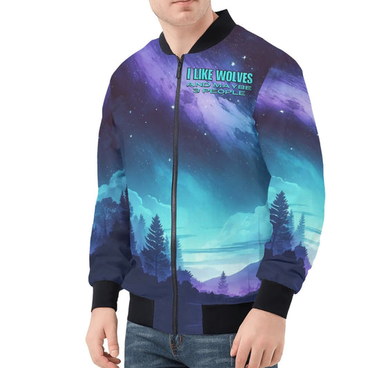 I Like Wolves and Maybe 3 People - Mens Bomber Jacket