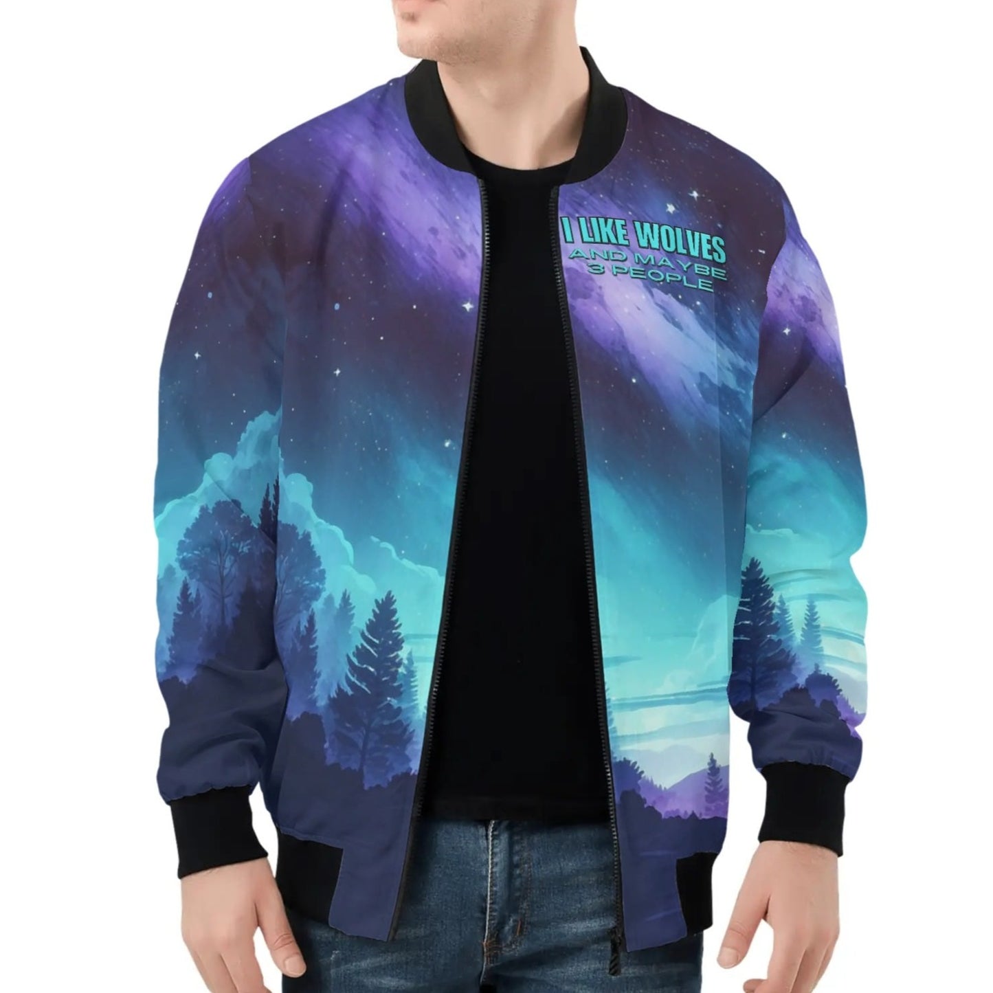 I Like Wolves and Maybe 3 People - Mens Bomber Jacket