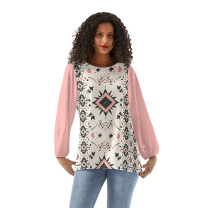 Aztec Starburst - Womens Western Print Long-Sleeve Chiffon Blouses