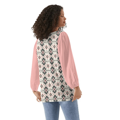 Aztec Starburst - Womens Western Print Long-Sleeve Chiffon Blouses