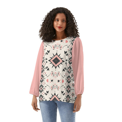 Aztec Starburst - Womens Western Print Long-Sleeve Chiffon Blouses