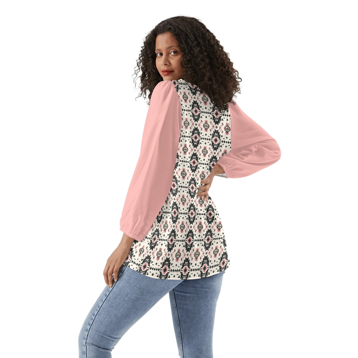 Aztec Starburst - Womens Western Print Long-Sleeve Chiffon Blouses