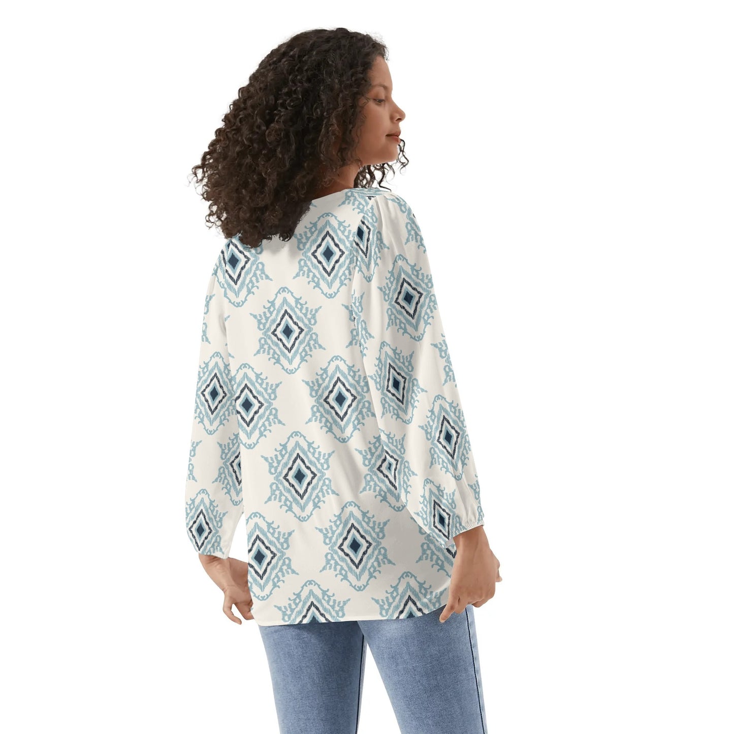 Womens Western Print Long-Sleeve Chiffon Blouses