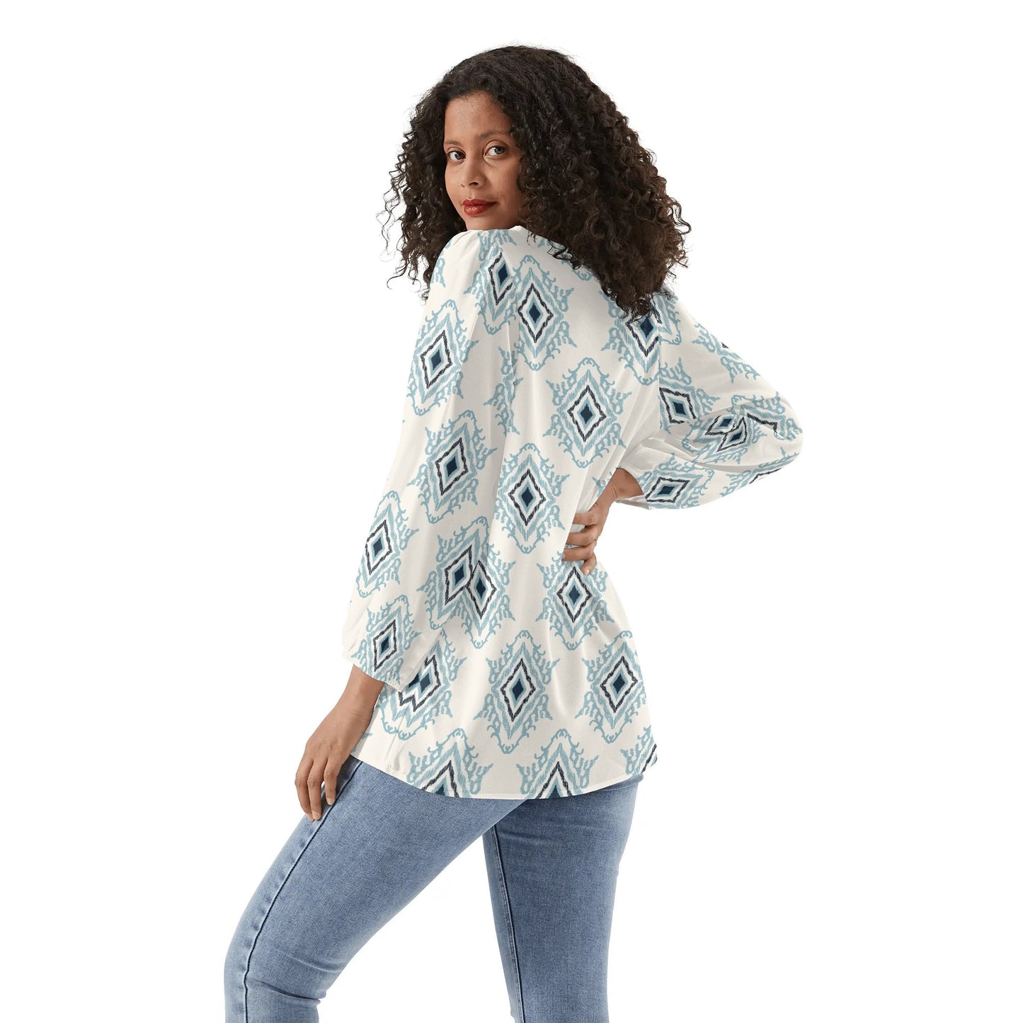 Womens Western Print Long-Sleeve Chiffon Blouses