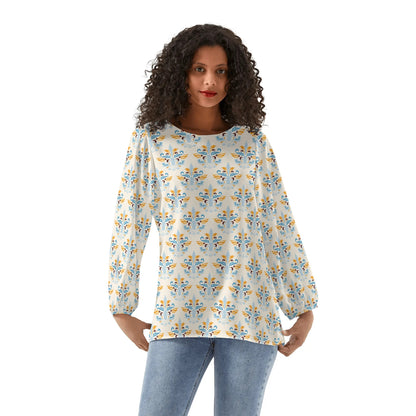 Womens Western Print Long-Sleeve Chiffon Blouses