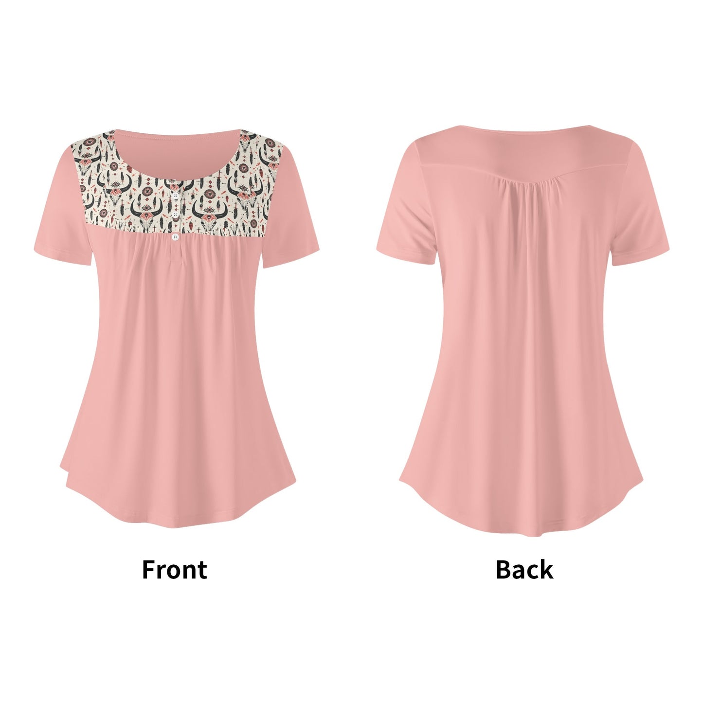 Women's Western Print Scoop Neck Short Sleeve Loose Blouses - Regular & Plus Sizes Available