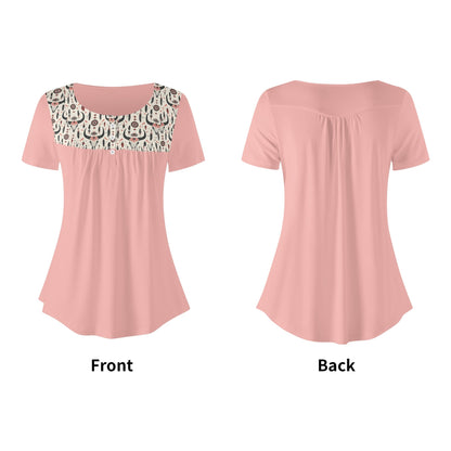 Women's Western Print Scoop Neck Short Sleeve Loose Blouses - Regular & Plus Sizes Available