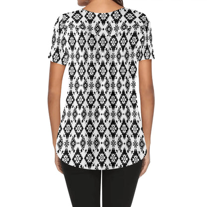 Women's Western Print Scoop Neck Short Sleeve Loose Blouses - Regular & Plus Sizes Available