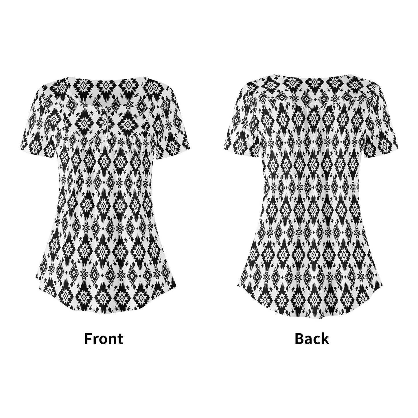 Women's Western Print Scoop Neck Short Sleeve Loose Blouses - Regular & Plus Sizes Available