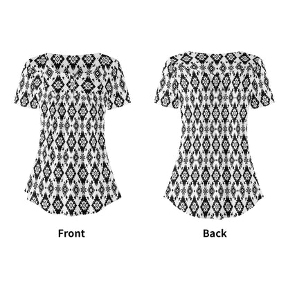 Women's Western Print Scoop Neck Short Sleeve Loose Blouses - Regular & Plus Sizes Available