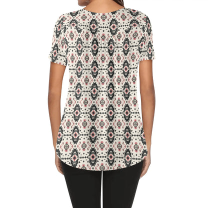 Women's Western Print Scoop Neck Short Sleeve Loose Blouses - Regular & Plus Sizes Available