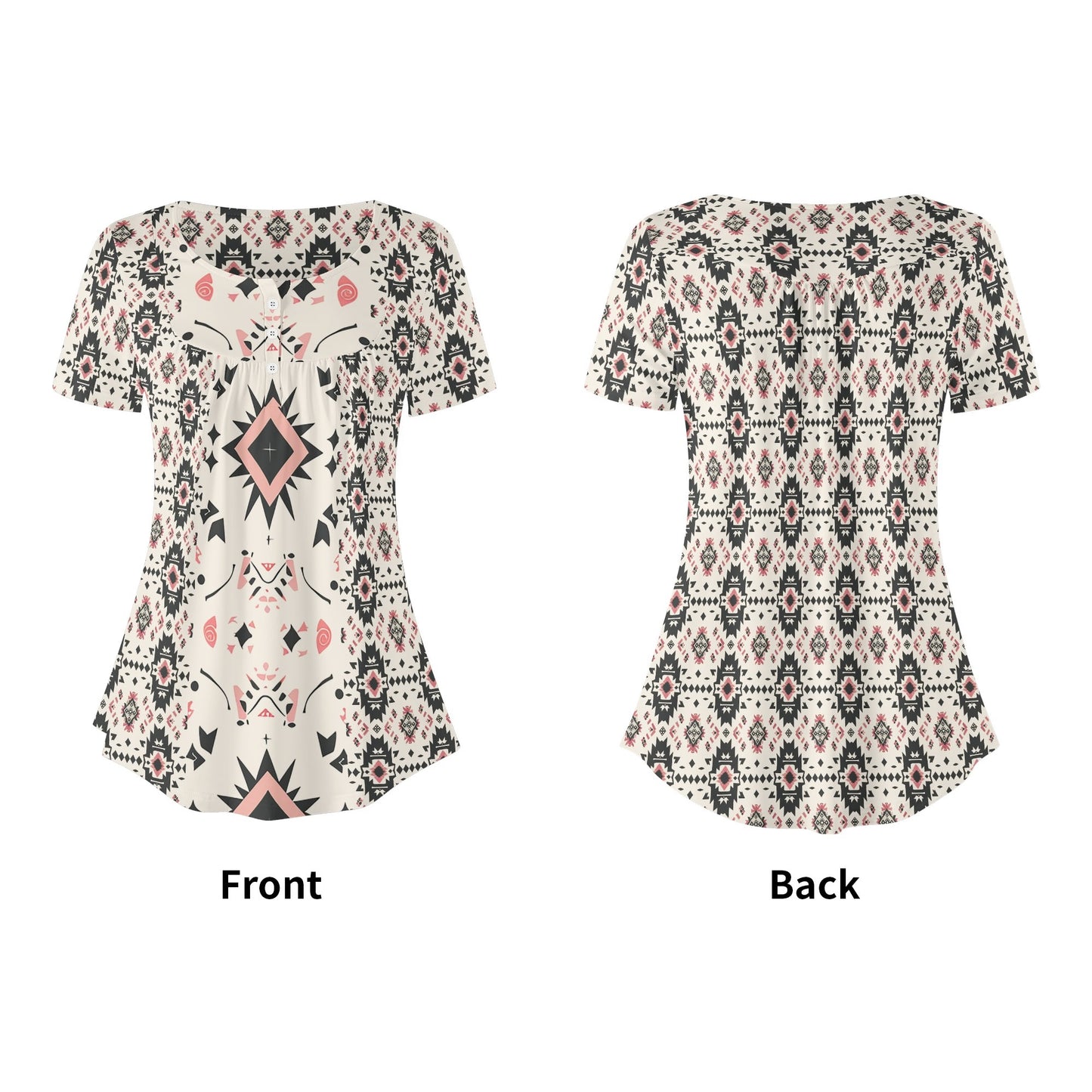 Women's Western Print Scoop Neck Short Sleeve Loose Blouses - Regular & Plus Sizes Available