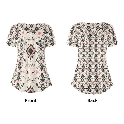 Women's Western Print Scoop Neck Short Sleeve Loose Blouses - Regular & Plus Sizes Available