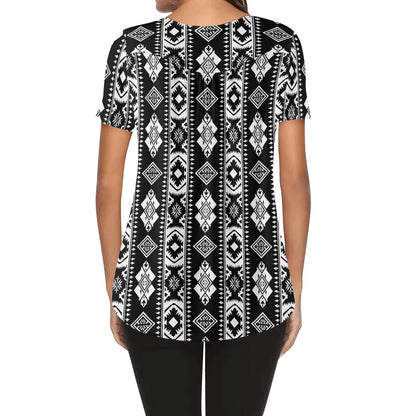 Women's Western Print Scoop Neck Short Sleeve Loose Blouses - Regular & Plus Sizes Available