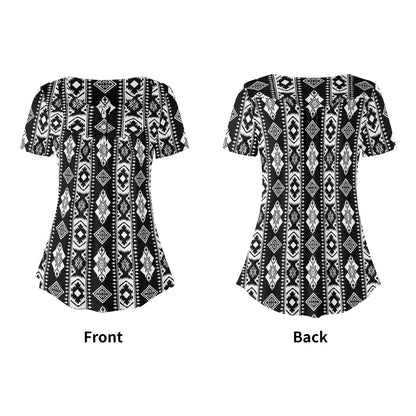 Women's Western Print Scoop Neck Short Sleeve Loose Blouses - Regular & Plus Sizes Available